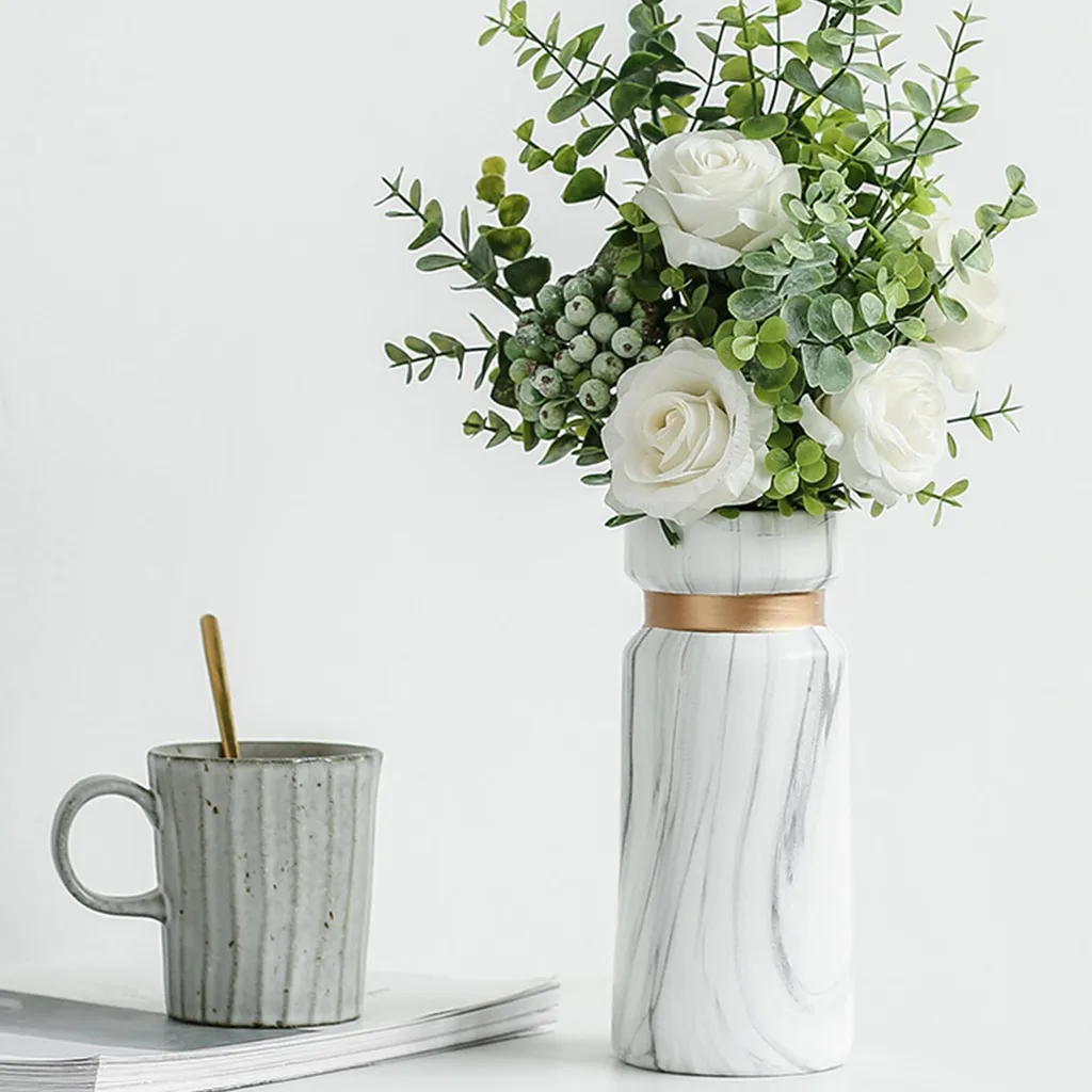 Vase en céramique blanche effet marbre pour fleurs 25cm - Modèle V-802 - 3