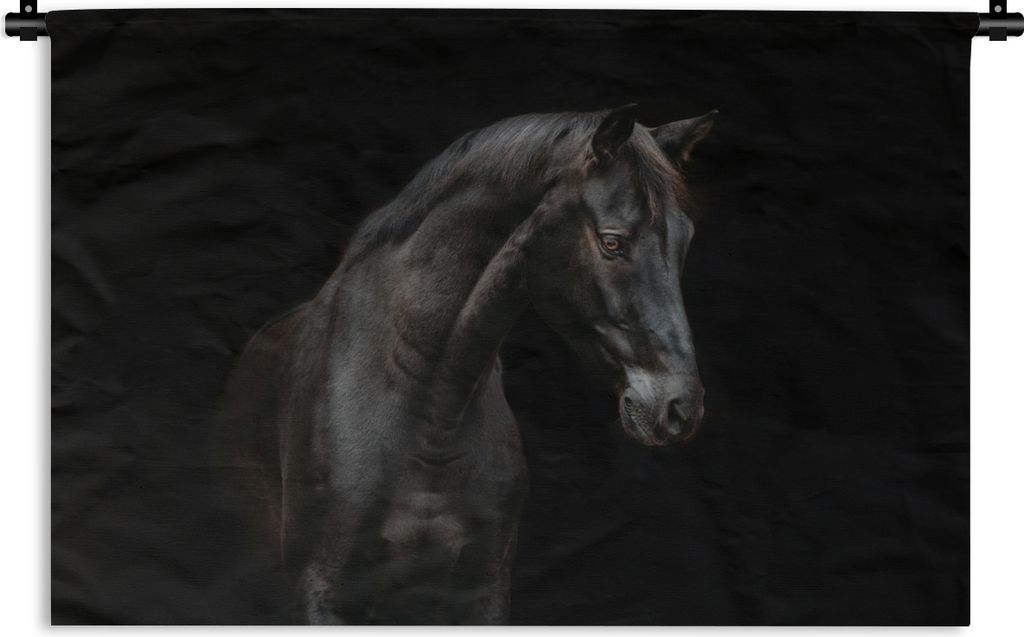 MuchoWow Wandteppich Wandbehang Pferd - Tier - Schwarz 90x60 cm Tapisserie Dekoration Wandtuch - Wandskulpturen - Bildteppich