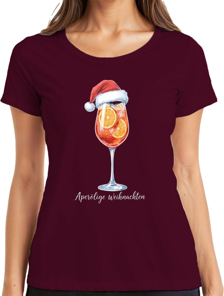 Aperölige Weihnachten Aperol Spritz Weihnachtsmütze Orange Party Damen T-Shirt, Burgundy, L