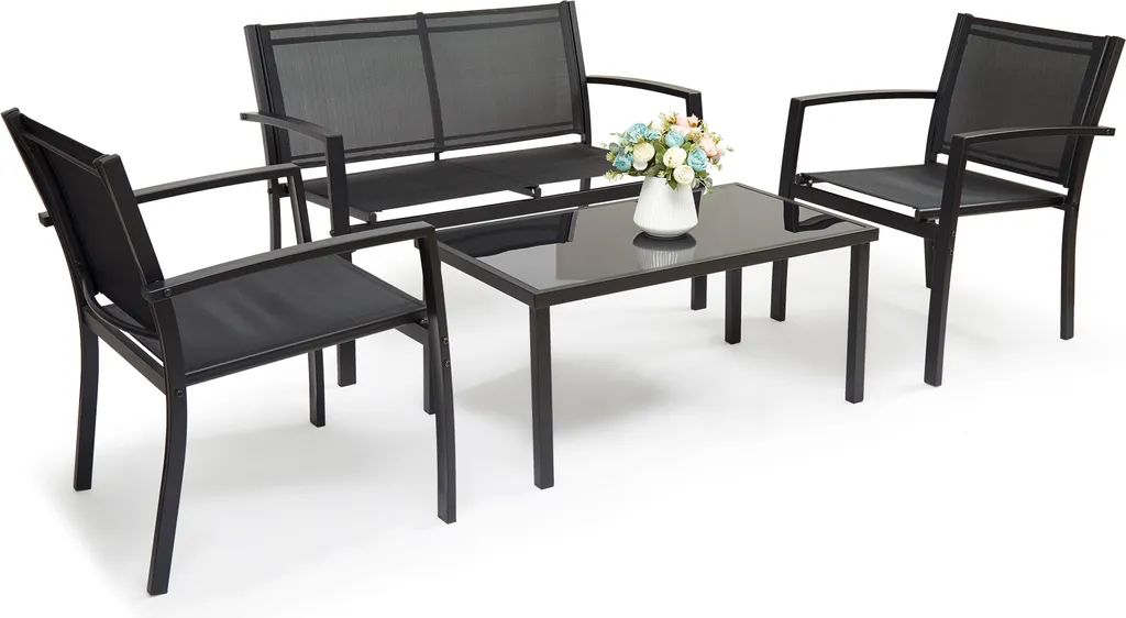 Salon de Balcon 4 Personnes Noir Idéal pour Petits Espaces et Terrasse