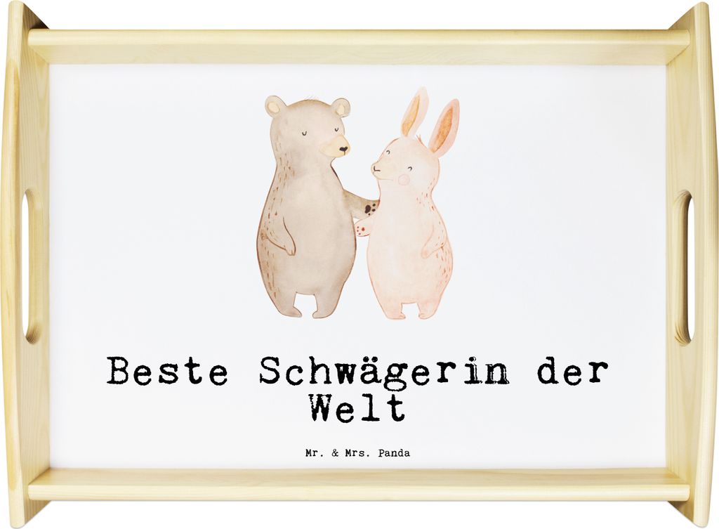 Mr. & Mrs. Panda holz serviertablett Hase Beste Schwägerin der Welt - Weiß - Geschenk, Deko Tablett, sofatablett, Sofa, Bruder, Frau, Servier, Ge...