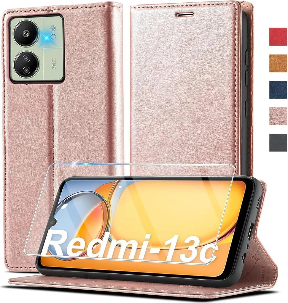 Custodia Rosa Redmi 13C Anti-Urto per Mamme: Cover con Portafoglio