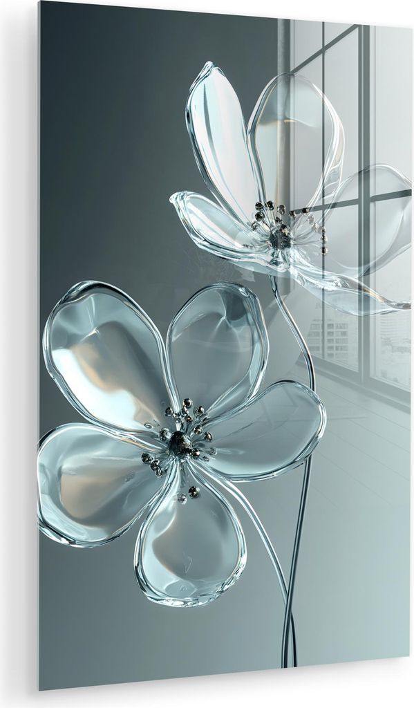 MuchoWow Glasbilder - Bilder auf Wandbild - Foto auf Glas Kristall - Blumen - Grau 20x30 cm Wanddekoration aus Glas - Acrylglasbild - Acrylbilder -...