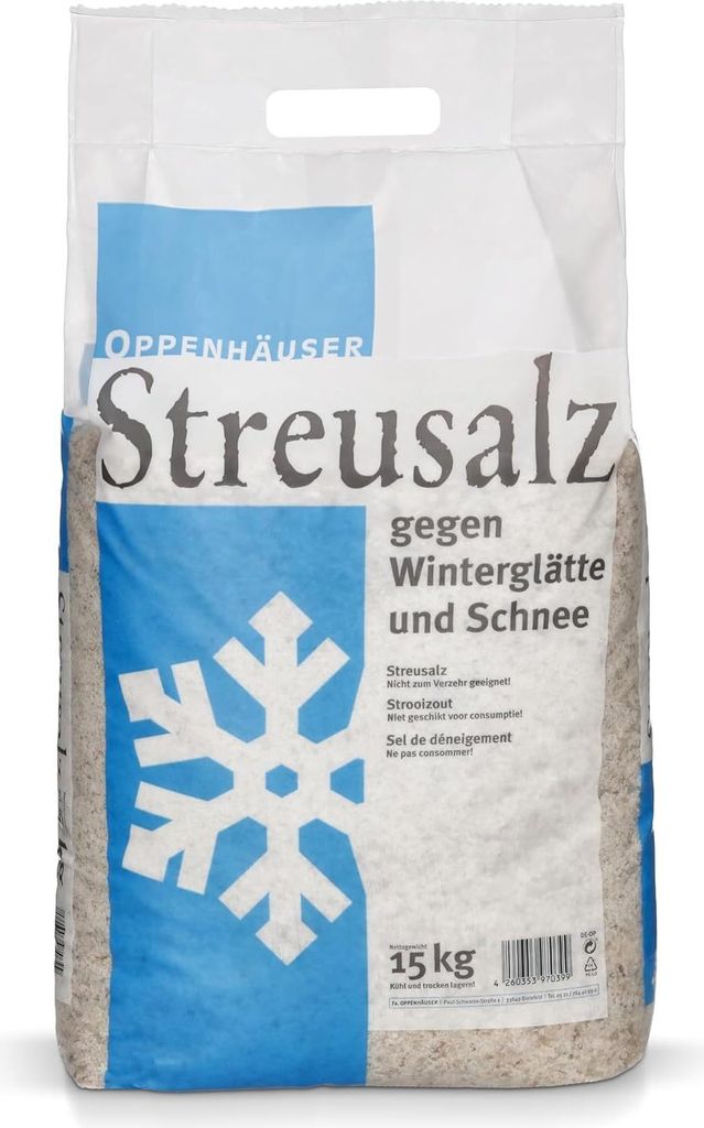 A bag of de-icing salt for winter use.