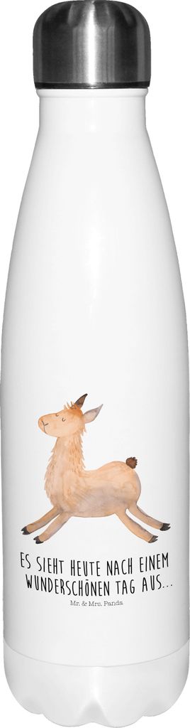 Mr. & Mrs. Panda Edelstahl Thermosflasche Lama Springen - Weiß - Geschenk, Lamas, Thermos, trinkflaschen, thermosflaschen, Trinkflasche, Neustart,...