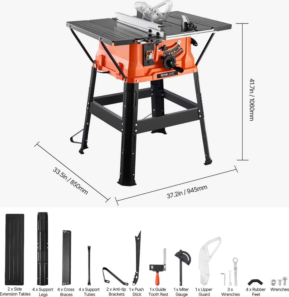 Coupe Précise de 200 mm : Scie Circulaire de Table VEVOR avec Support - 7
