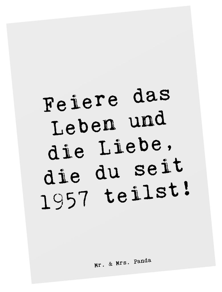 Mr. & Mrs. Panda Postkarte Spruch 1957 Geburtstag feiern - Weiß - Geschenk, besondere Momente, Ansichtskarte, Postkarten, Freundschaft, Geburtstag...