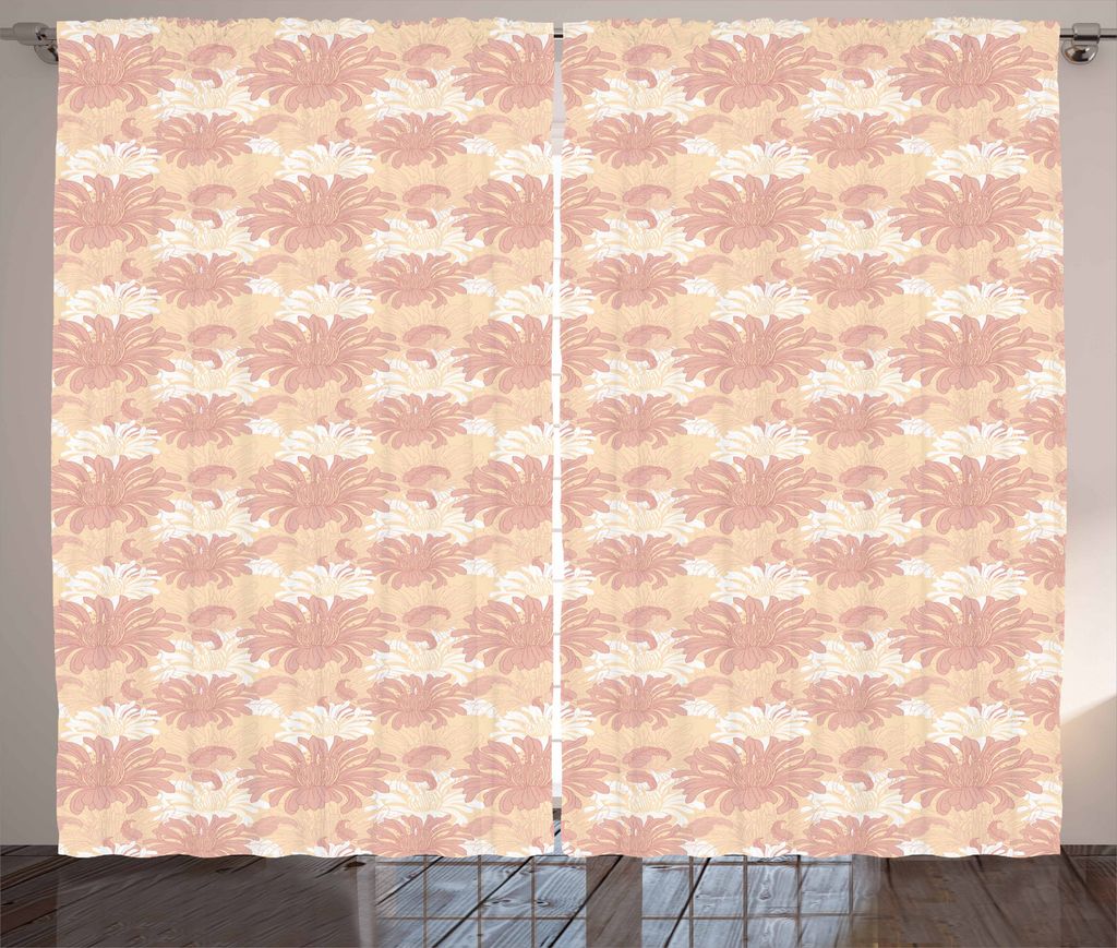 ABAKUHAUS Garten-Kunst Rustikaler Gardine, Retro Blumenblüten, Schlafzimmer Kräuselband Vorhang mit Schlaufen und Haken, 280 x 175 cm, Weiß Pfir...
