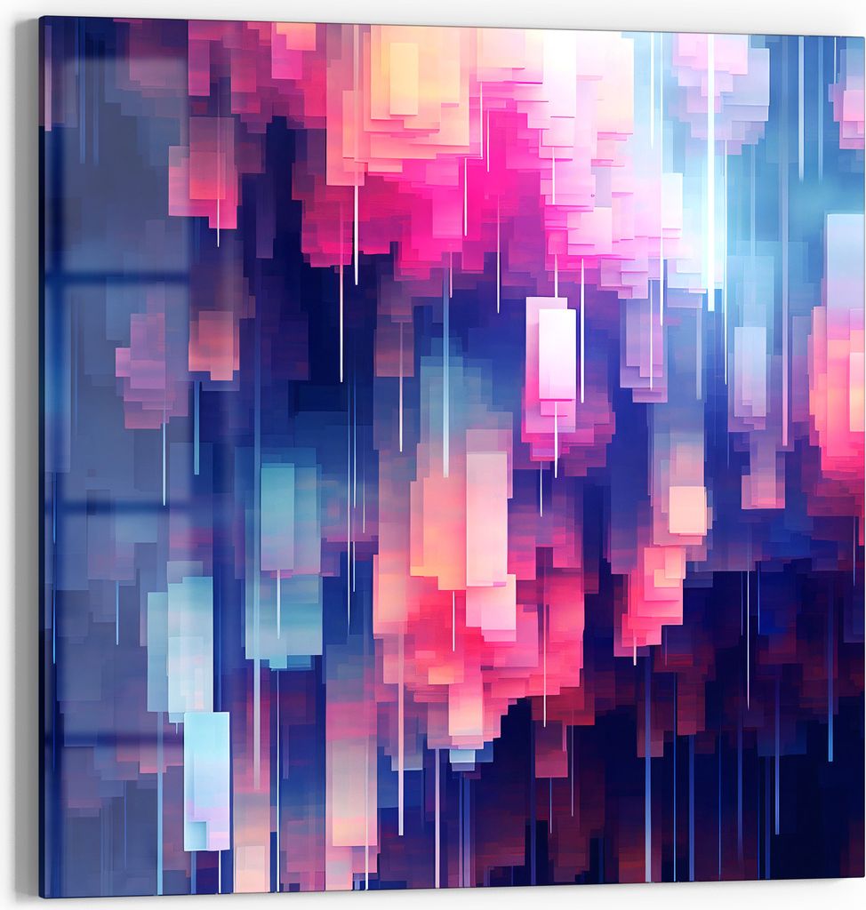 DEQOART Glasbild Echtglas 30x30 cm 'Virtuelle Lichtspiele' Wandbild Bild modern Deko