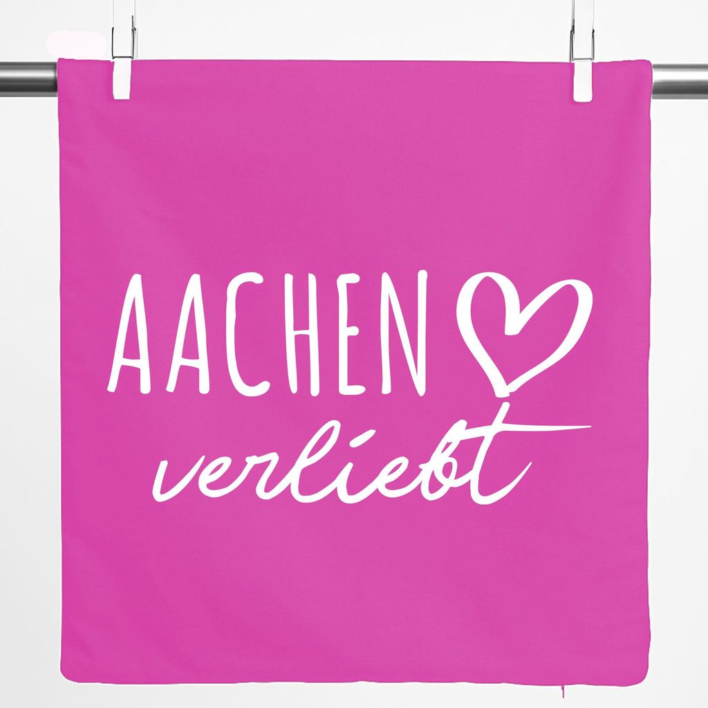 Huuraa Kissenbezug Aachen verliebt 40x40cm Fuchsia Baumwolle Dekokissenbezug Geschenkidee