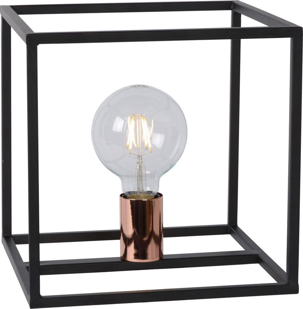 Tischleuchte Metall E27 25 cm hoch in Schwarz Kupfer quadratisch Vintage Nachttischlampe