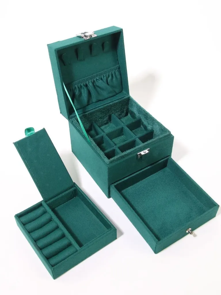Rangement Bijoux Vitré en Velours Vert pour Coiffeuse et Collection