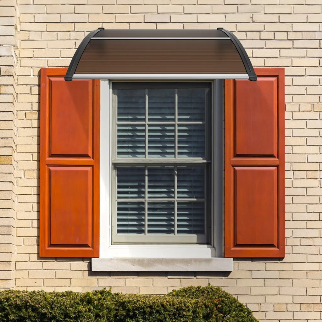 Tettoia per porta d'ingresso 965 x 1017 mm - Tettoia UF50+ - Pellicola di protezione solare in PC - Tettoia per porta d'ingresso - Lastra in PC + staffa in ABS + connettore in alluminio - Tettoia a foglia resistente ai raggi UV - Tettoia per porta d'ingresso - Tettoia a foglia - 8