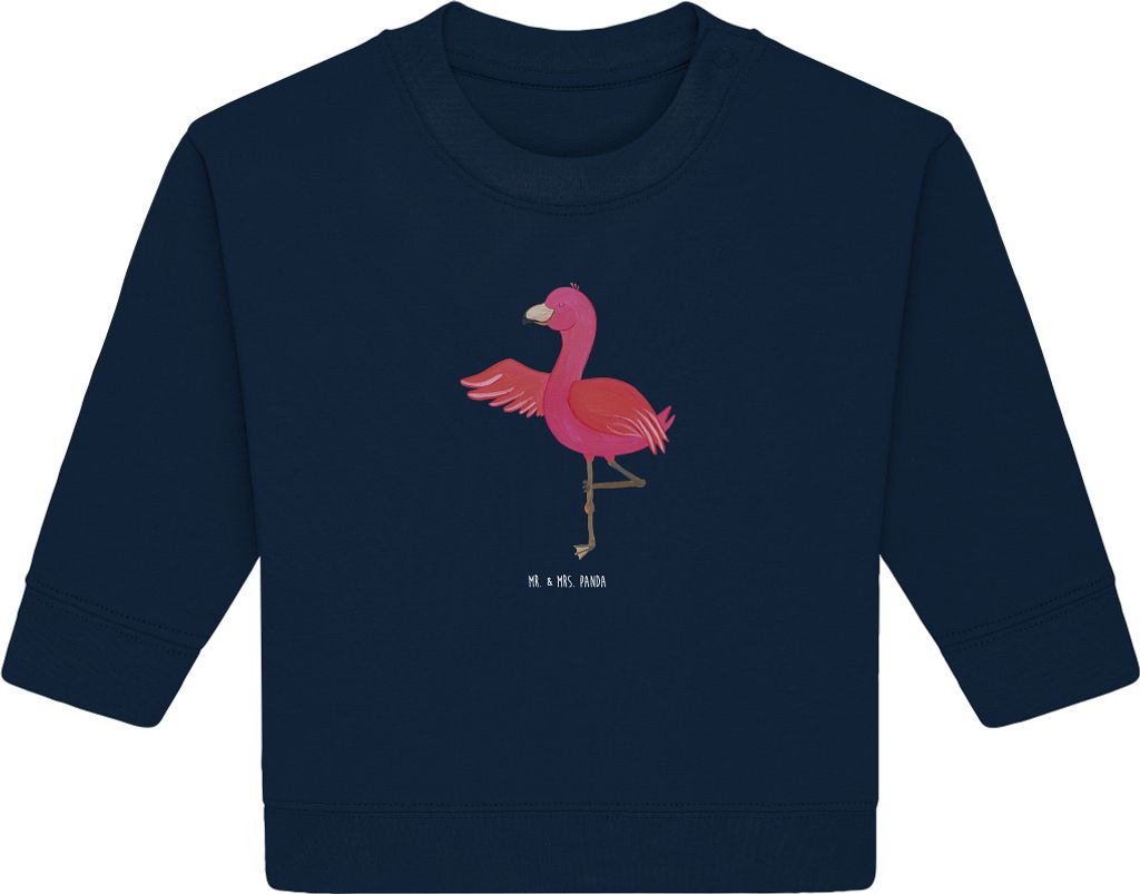 Mr. & Mrs. Panda Organic Baby Pullover Flamingo Yoga 24. - 36. Monat - French Navy - Geschenk, Bullover, Namaste, Vogel, Baum, Yogi, Urlaub