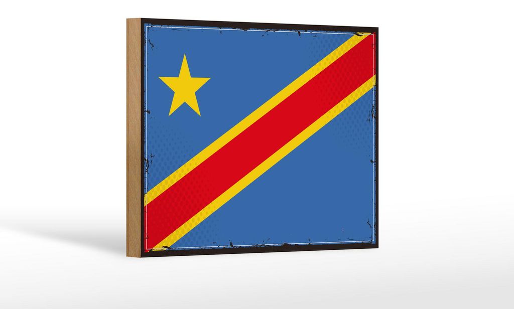 Holzschild Flagge DR Kongo 18x12cm Retro democratic Congo