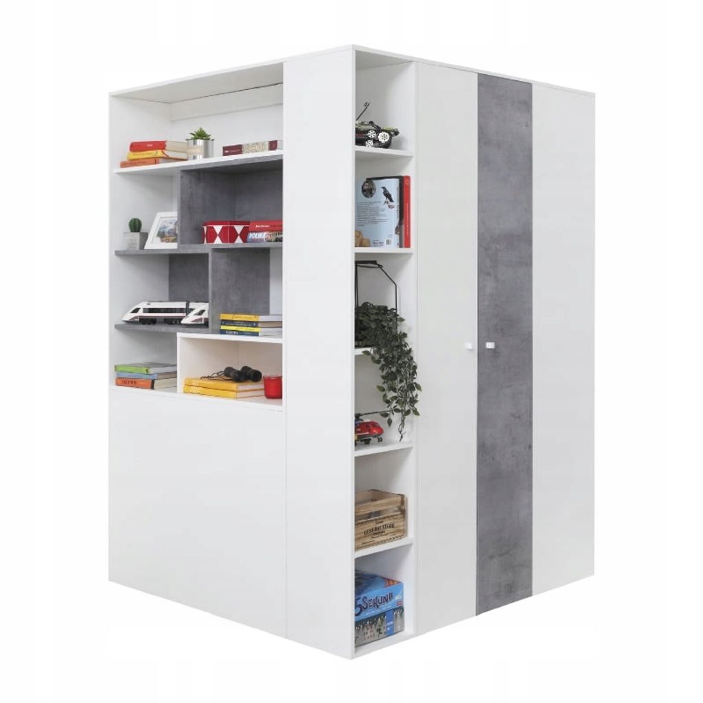 Begehbarer Schrank SISI SI01 Eckkleiderschrank Kleiderschrank Jugendzimmer (WEISS LUX / BETON, R/L)