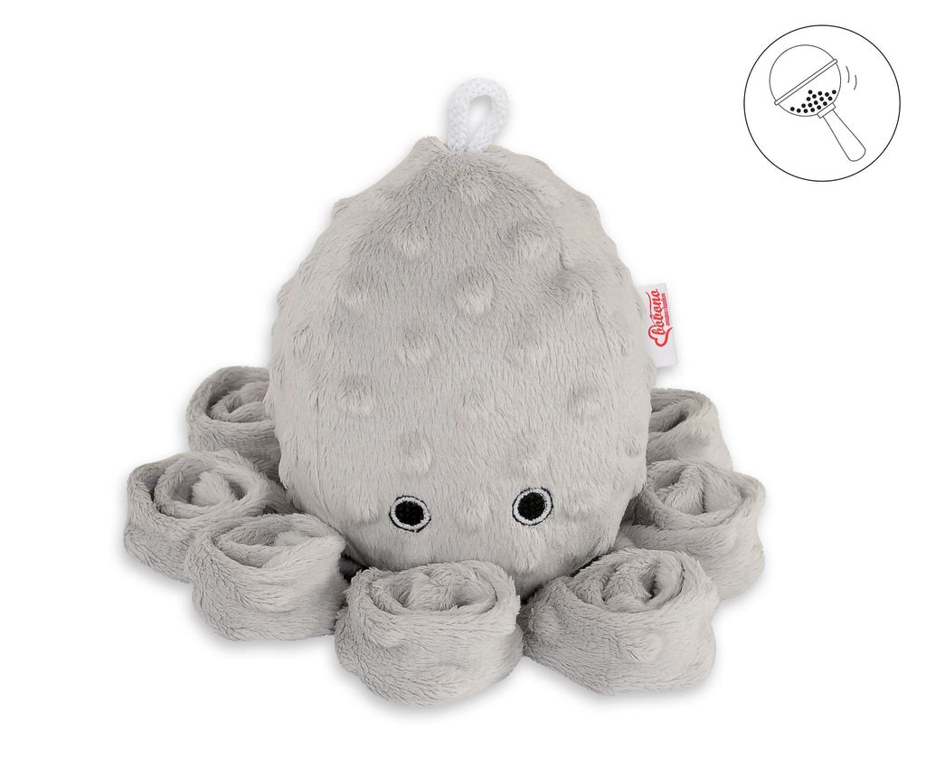 Kuschelige Baby-Krake mit Rassel - grau