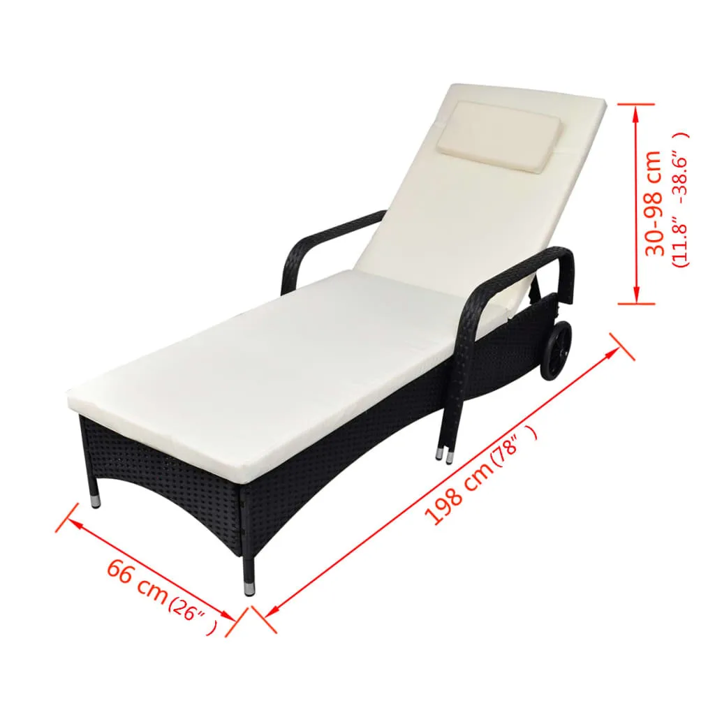 Bain de soleil ajustable en rotin noir avec roulettes et grand confort - 6