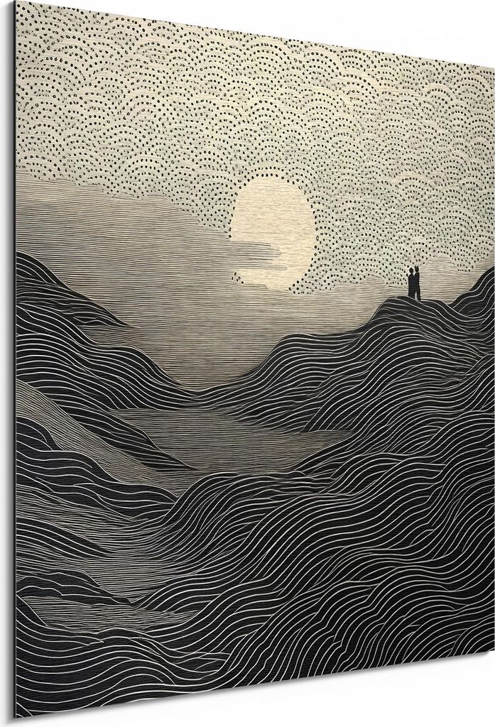 DEQORI Alu-Dibond Bild Silber 50x50 cm 'Linien der Zweisamkeit' Wandbild Metall dünn