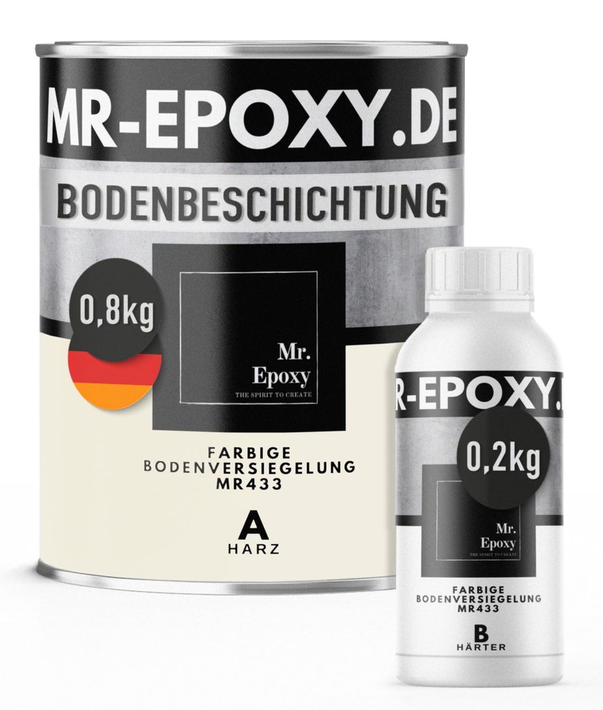 Mr. Epoxy Epoxidharz Bodenbeschichtung (1 kg, RAL 9001 Cremeweiß) - 2K Betonfarbe für Garagen, Keller & Werkstatt Boden - Flüssigkunststoff Epox...