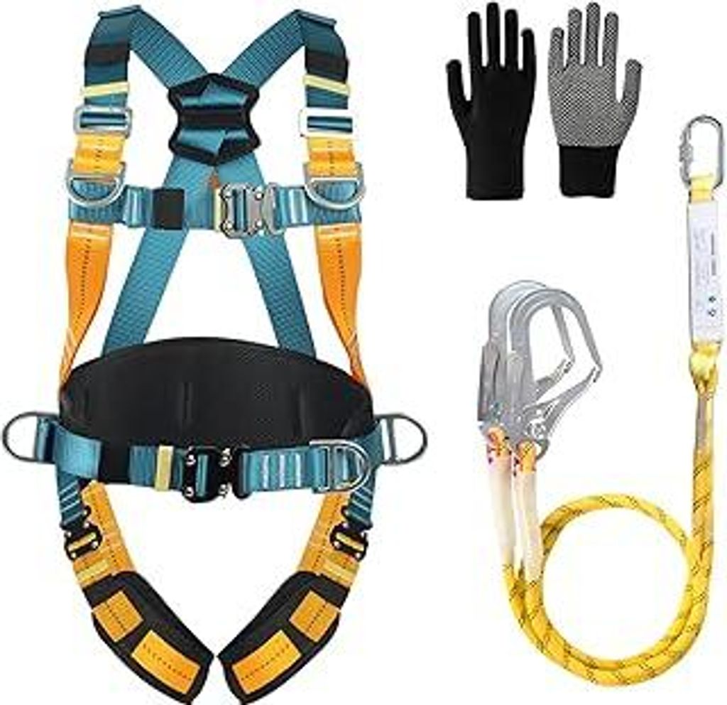 CISSIYOG Absturzsicherung Sicherheitsgurt, Sicherheitsgurt mit Lanyards, Auffanggurt für Dachdecker, Kletterseil, klettergurt Herren, mit 2 x Gro...
