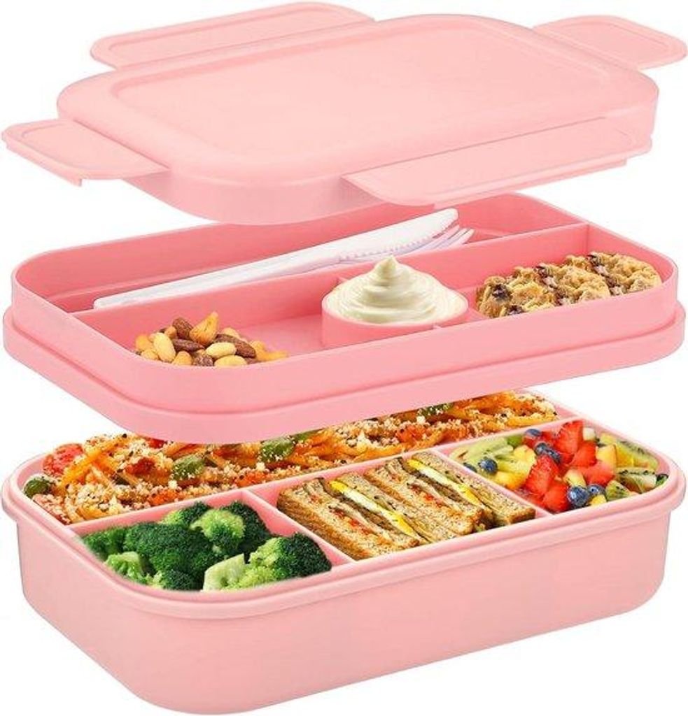 2000ml Lunchbox mit Fächern für Erwachsene - Essensbox mit Besteck - Snackbox für den Mittagessen - Sandwichbox mit Fächern