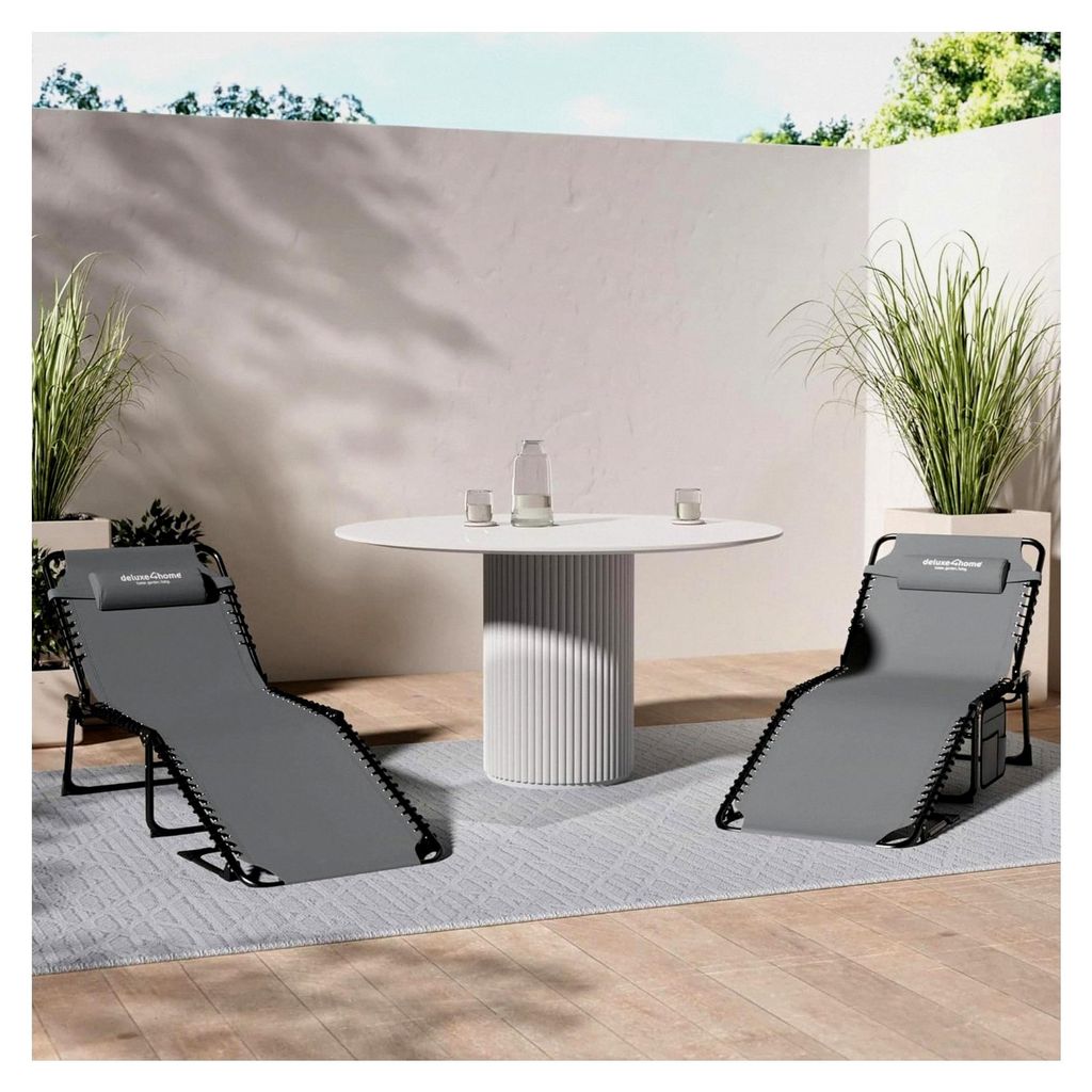 Gartenliege 5-stufig verstellbar I Liegestuhl Anthrazit Klappbar mit Seitentasche & Tragegurt