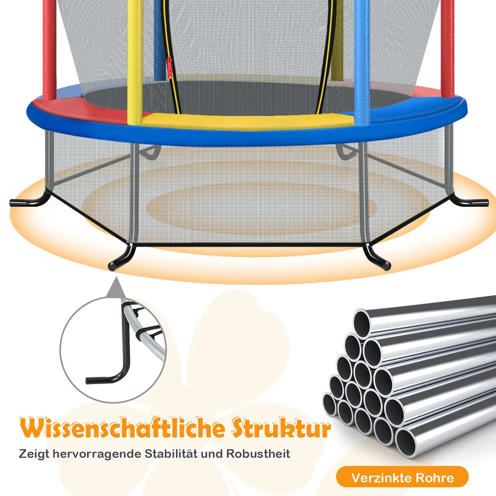 Trampoline Sécurisé Anti-Chute Ø165cm pour Enfant - Structure Stable 135KG