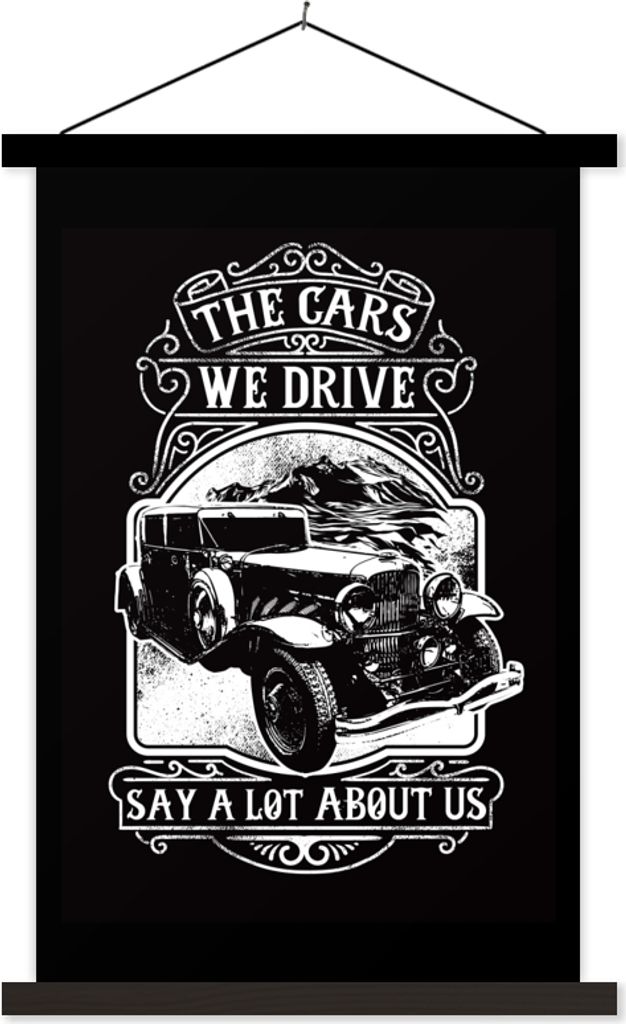 MuchoWow Textilposter Mancave - Auto - Retro - Zitat 60x90 cm mit schwarzem Rahmen - Poster Wohnzimmer