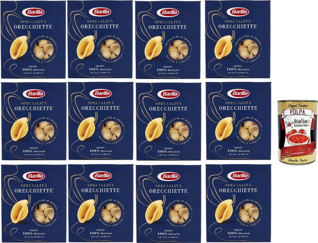 Barilla Pasta Specialità Orecchiette Pugliesi, 100% italienisch Nudeln 12x 500 g pack + Italian Gourmet polpa 400g