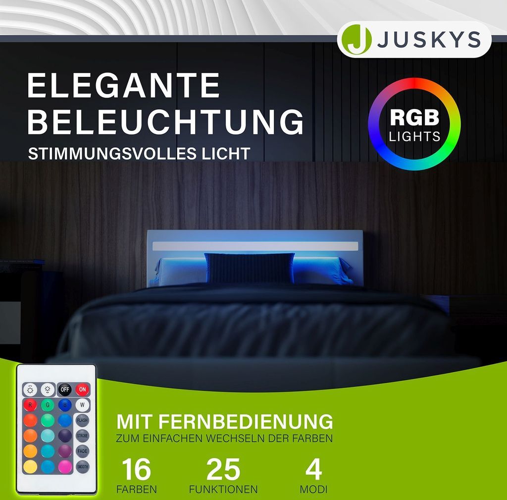 Juskys Polsterbett Verona 120 x 200 cm mit LED, Lattenrost Produktbild 3