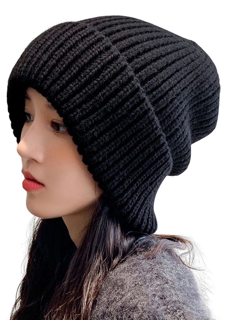 Strickmütze, locker geschnitten, gerippt, dehnbar, warmhaltend, einfarbig, Herbst/Winter, Damen/Herren, Beanie für Outdoor-Aktivitäten