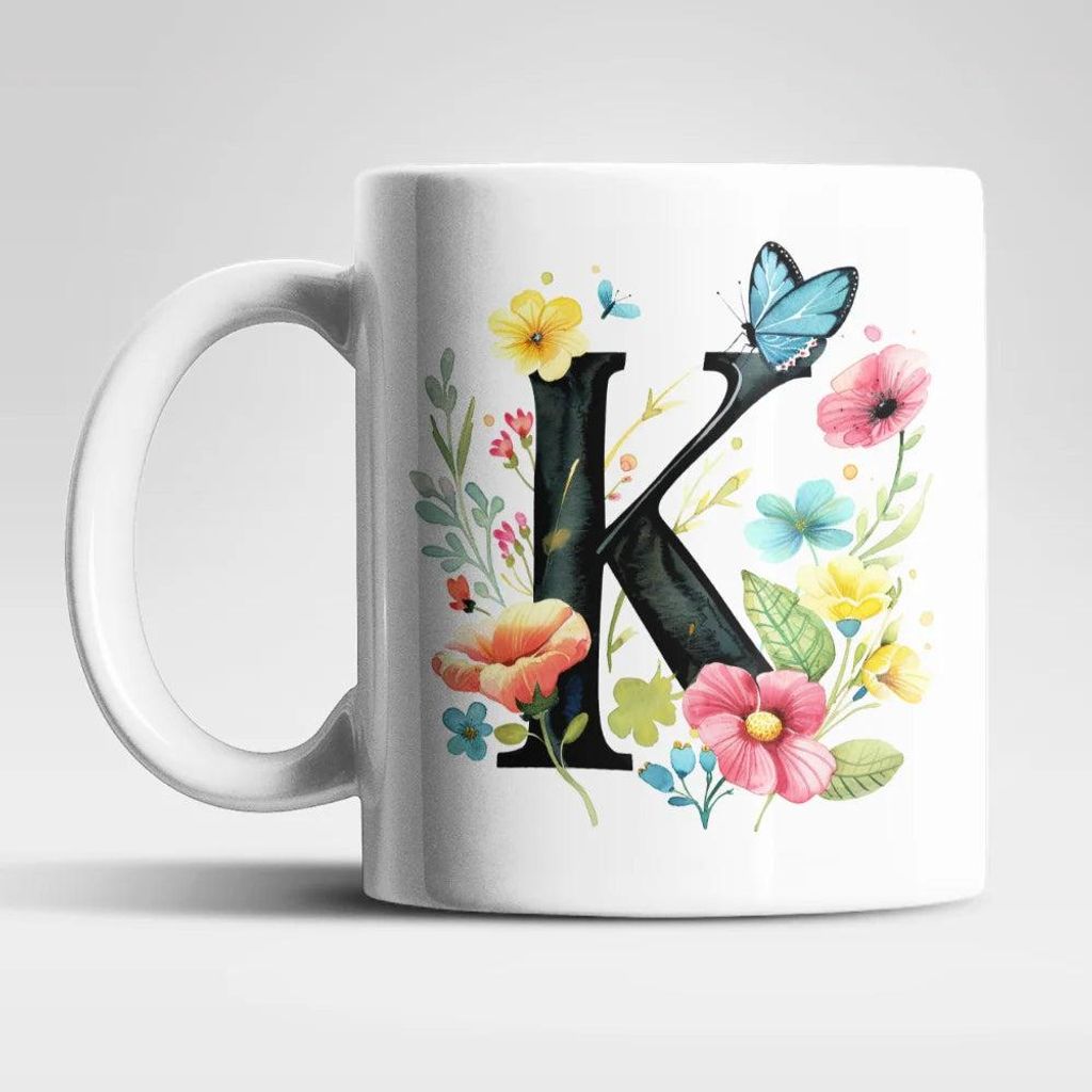 Name A bis Z Blumen Schmetterlinge Kaffeetasse Teetasse Tasse Geschenkidee – K