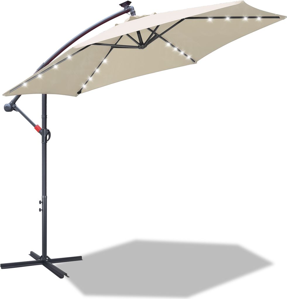 Faziango Sonnenschirm 3.5m Creme mit LED – Extra großer Gartenschirm für Terrasse & Abendlicht
