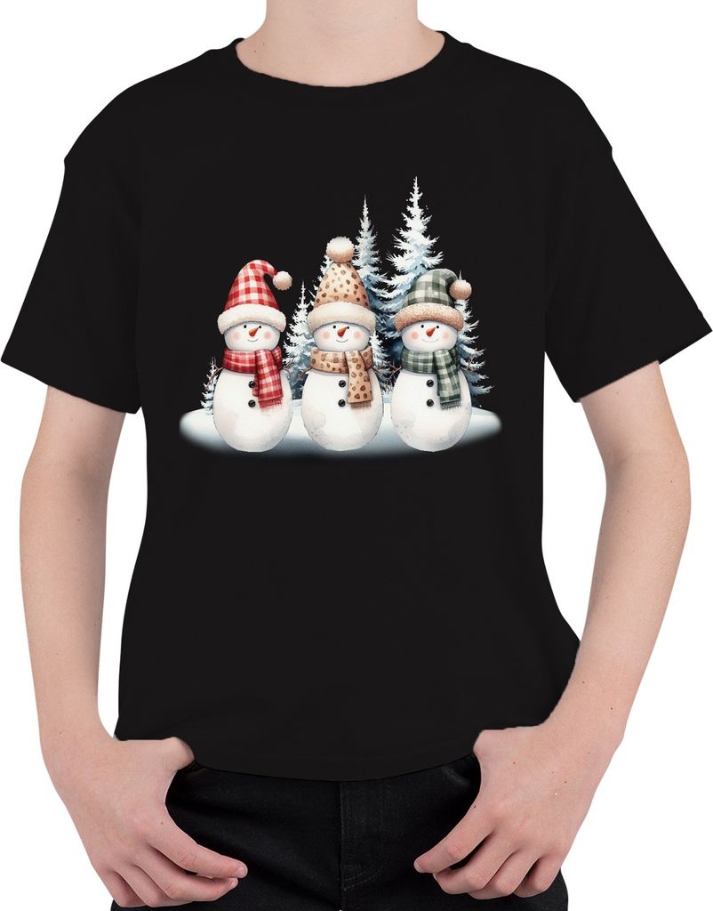 Schneemänner - Weihnachten Weihnachtsgeschenk Christmas Uni Kinder T-Shirt, Schwarz, 128