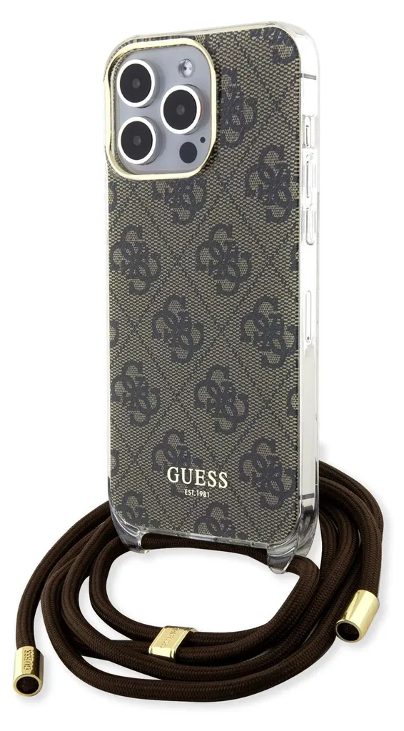 Guess Guhcp15Lhc4Sew Iphone 15 Pro 6.1 Brązowy/Brown Hardcase Crossbody Cord 4G Print