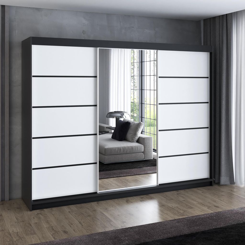 Schwebetürenschrank 200 cm, 3-türig, mit Spiegel & 4 Produktbild 