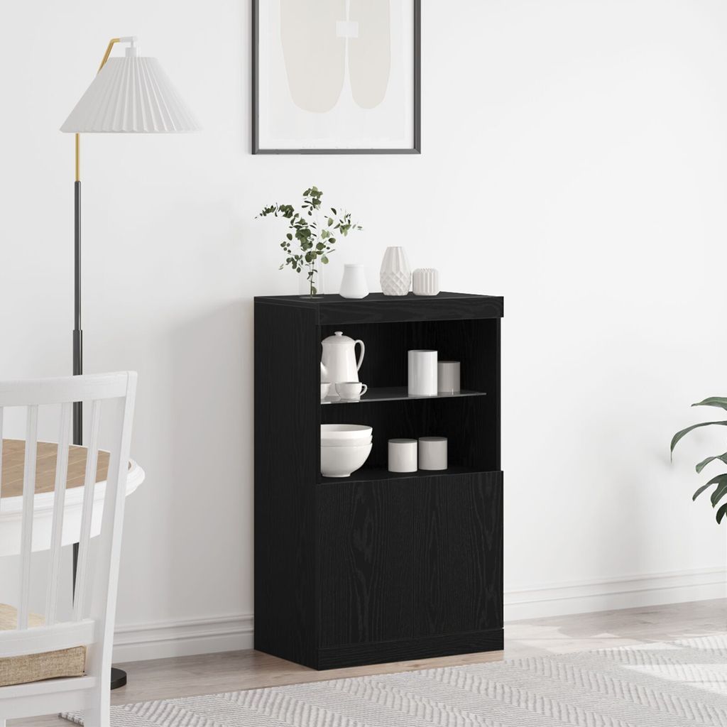 Sideboard mit LED-Leuchten Schwarz Eiche 60x37x100 cm, Kommoden DesignMöbel Neu