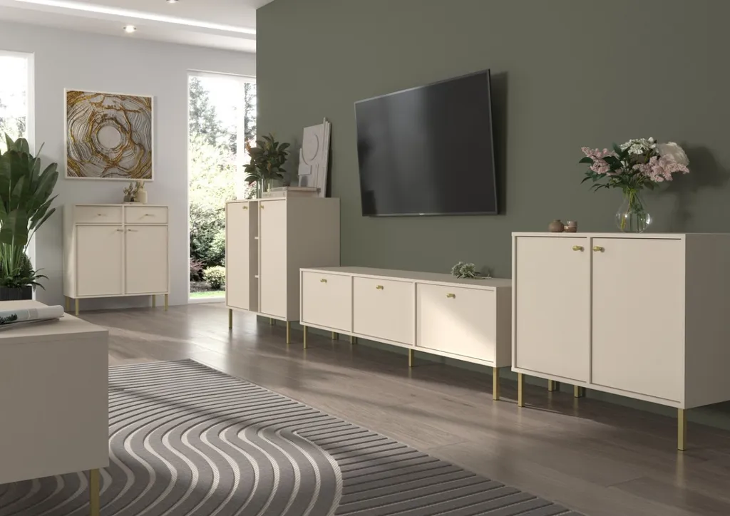 Petite commode IROS 2 beige et or - Solution pour ranger un espace réduit - 2