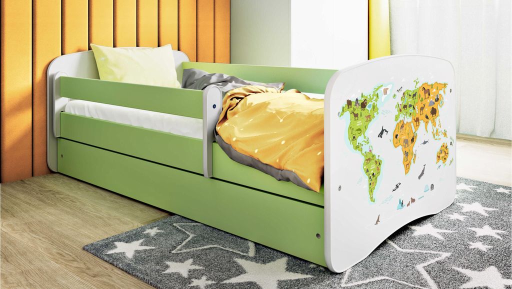 Kinderbett Jugendbett Karte 70x140, 80x160, 80x180 cm - Komplettset mit Schublade & Rausfallschutz