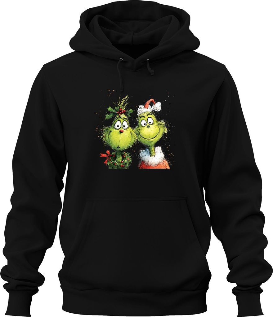 Grinch Weihnachten lustig Paar Kranz Holly Santa Hut Retro Uni Hoodie Kapuzenpullover, Schwarz, L