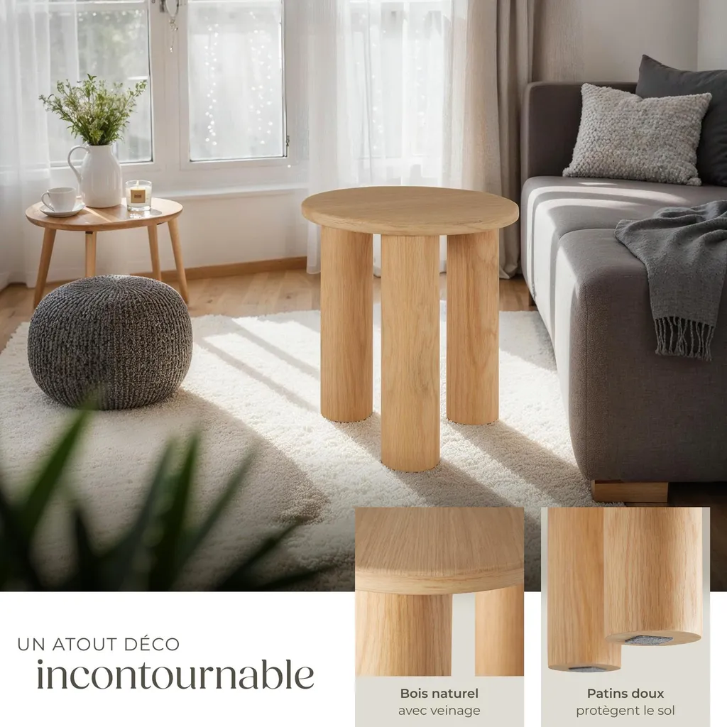 Table d'appoint stable SISI ronde chêne clair pour petit espace