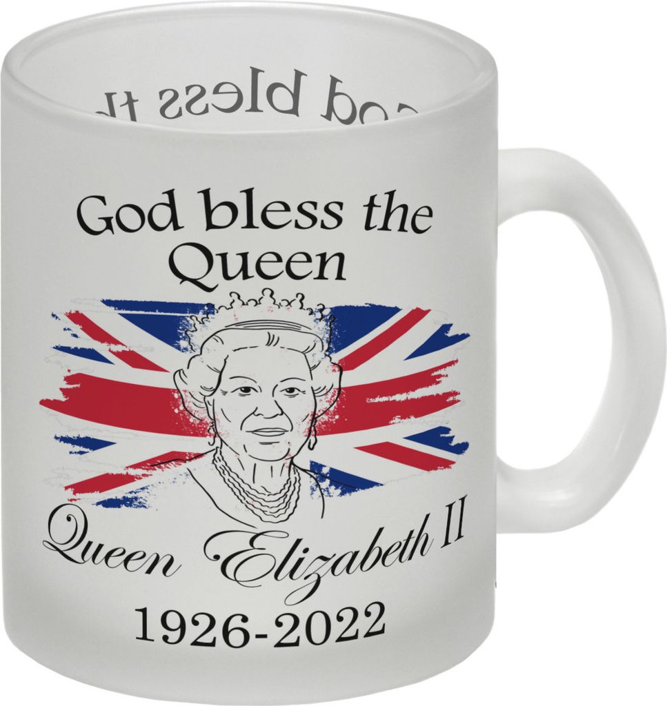 God bless the Queen Glas Tasse
