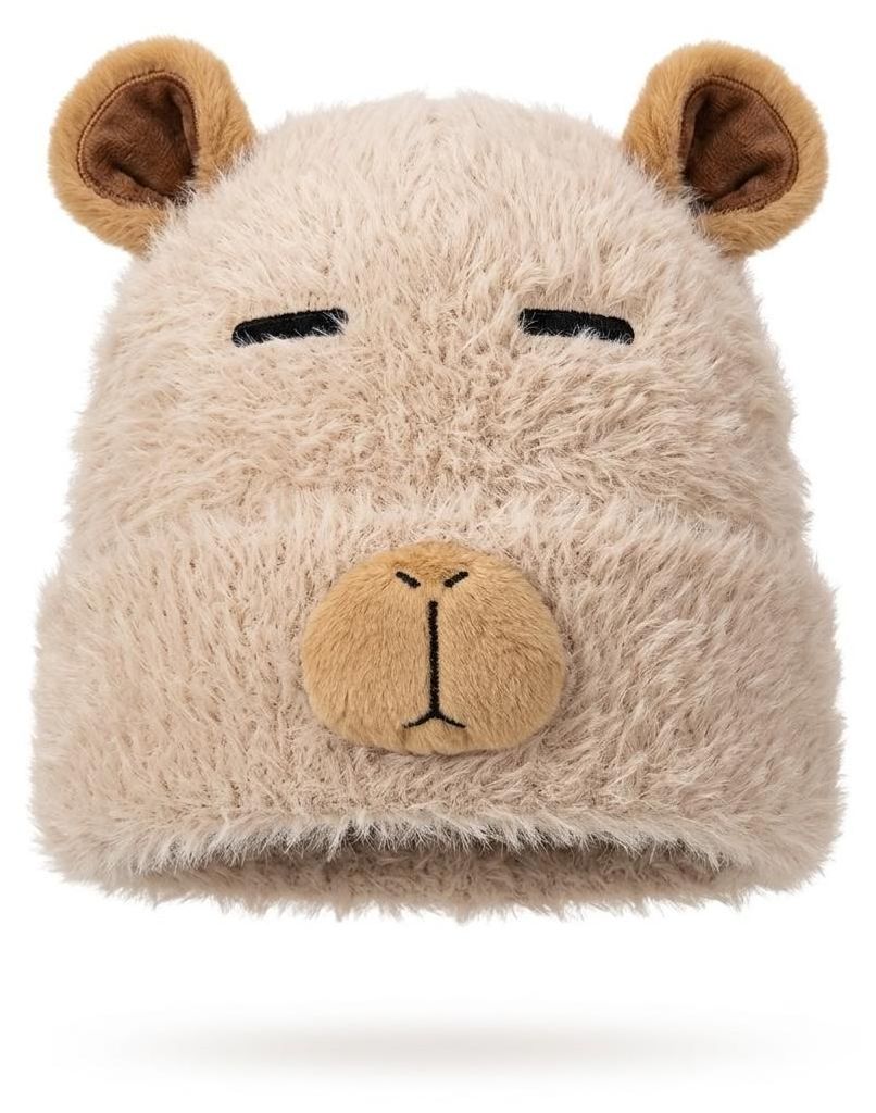 Capybara Mütze Braun – flauschige Wintermütze mit Ohren, Produktbild 