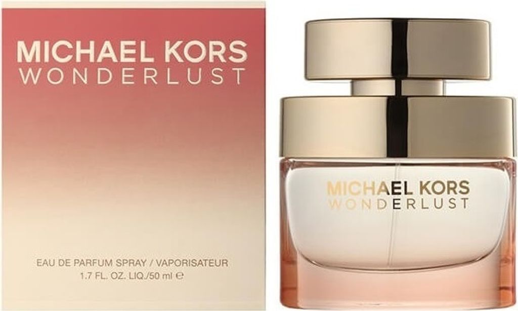 A product shot of Michael Kors Wonderlust Eau de Parfum and its packaging.