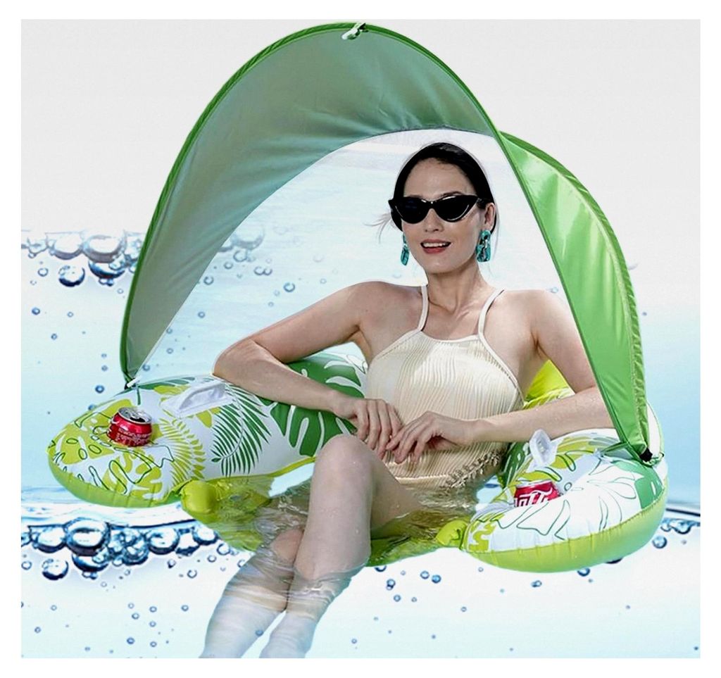 Aufblasbarer Pool Float - Aufblasbare Poolflöte mit Sonnenschutz, Tassenhaltern und ergonomischem Design - Liege Wasserstuhl für Männer und Frau...