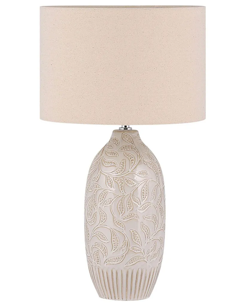 BELIANI Lampe de table beige en céramique avec câble de 57 cm décorée