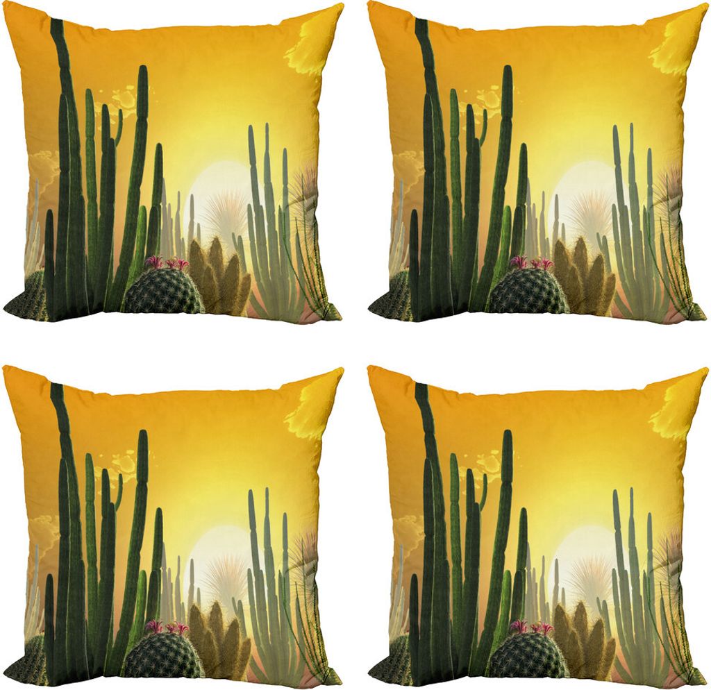 ABAKUHAUS Kaktus Kissenbezug Set (4 Stück), Sunset Desert Ecology, Moderner Doppelseitiger Digitaldruck, 60 cm x 60 cm, Marigold Gelb Grün
