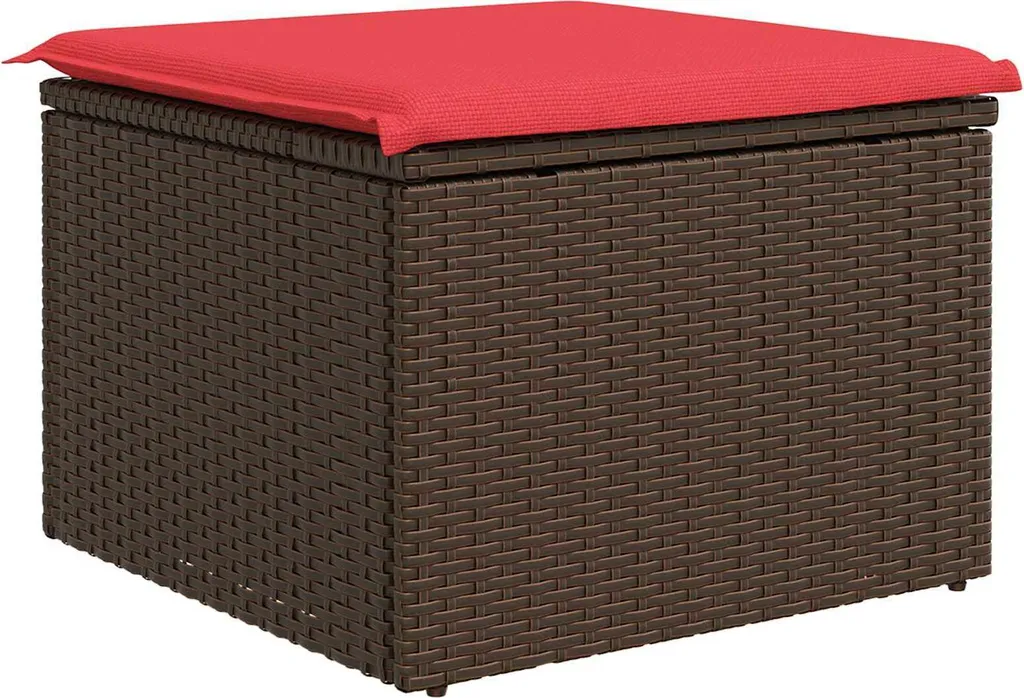 Sgabello Giardino Poly Rattan 55x55x37 cm con Cuscino Marrone Comfort