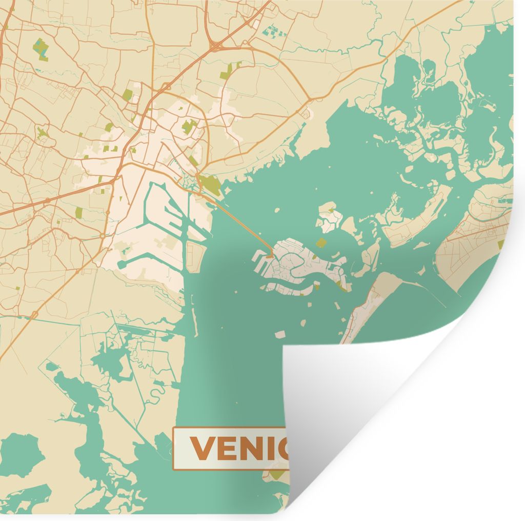 MuchoWow Wandtattoo Wandsticker Wandaufkleber Venedig - Stadtplan - Karte - Vintage 80x80 cm Selbstklebend und Repositionierbar - Wierderverwendb...